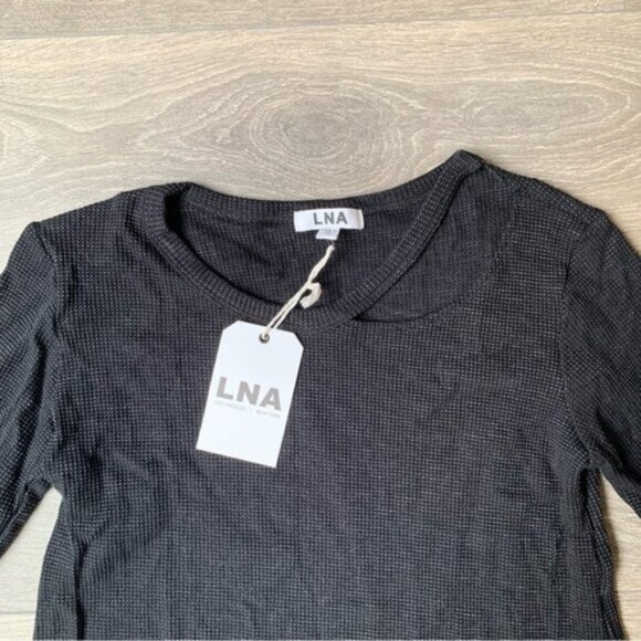 LNA Waffle knit Long Sleeve Desert Crew Top Cut out Long sleeve Black Size XS - Picture 9 of 14